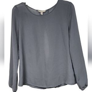 Banana Republic Petite Small Gray Silky Soft Sheer Open Back Blouse Minimalist